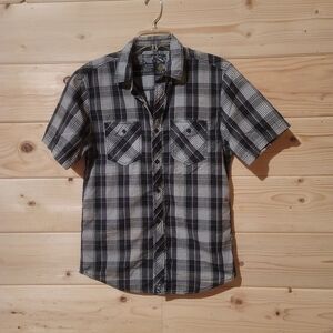 Men's NSS Black and Purple Plaid Casual Button Down Shirt Size S 20x28